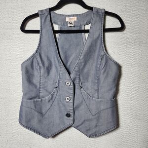 Route 66 Womens Medium Denim Button-Up Gray Vest